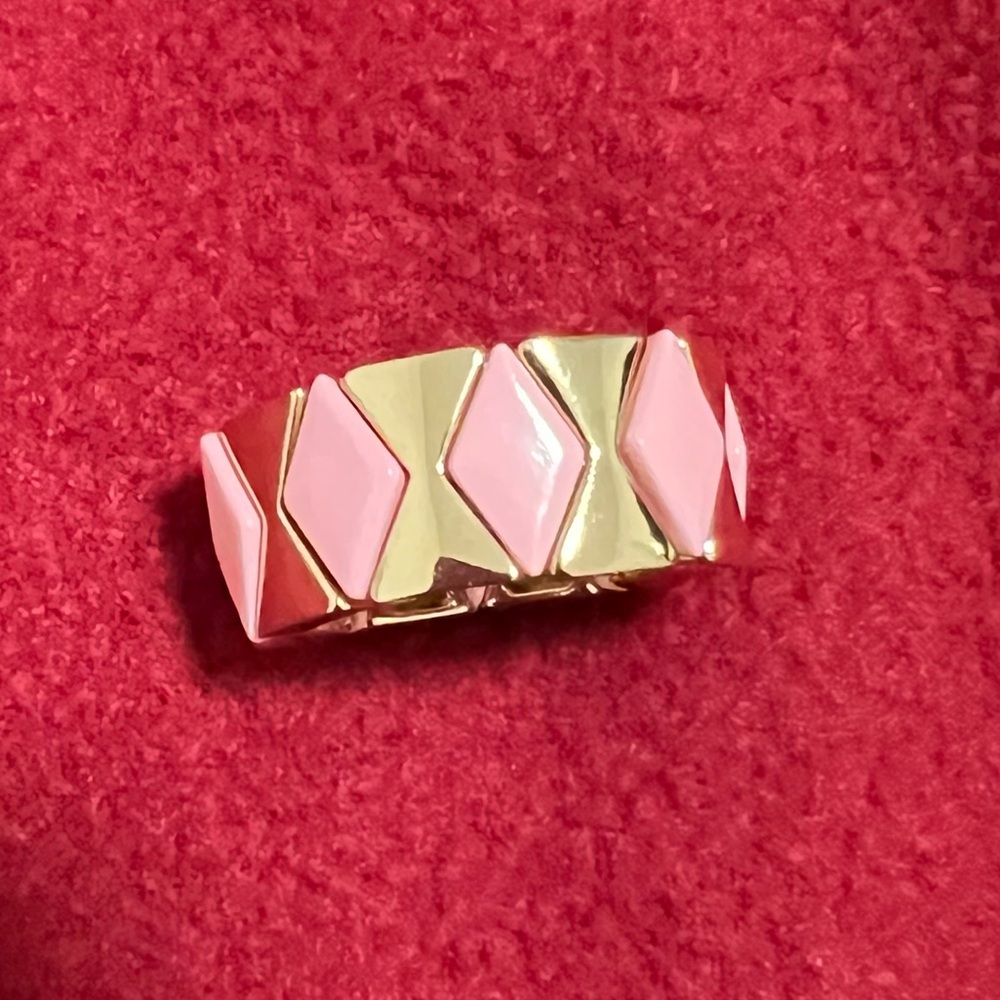Roxanne Assoulin style Gold and Pink Geometric Ring size 8/9